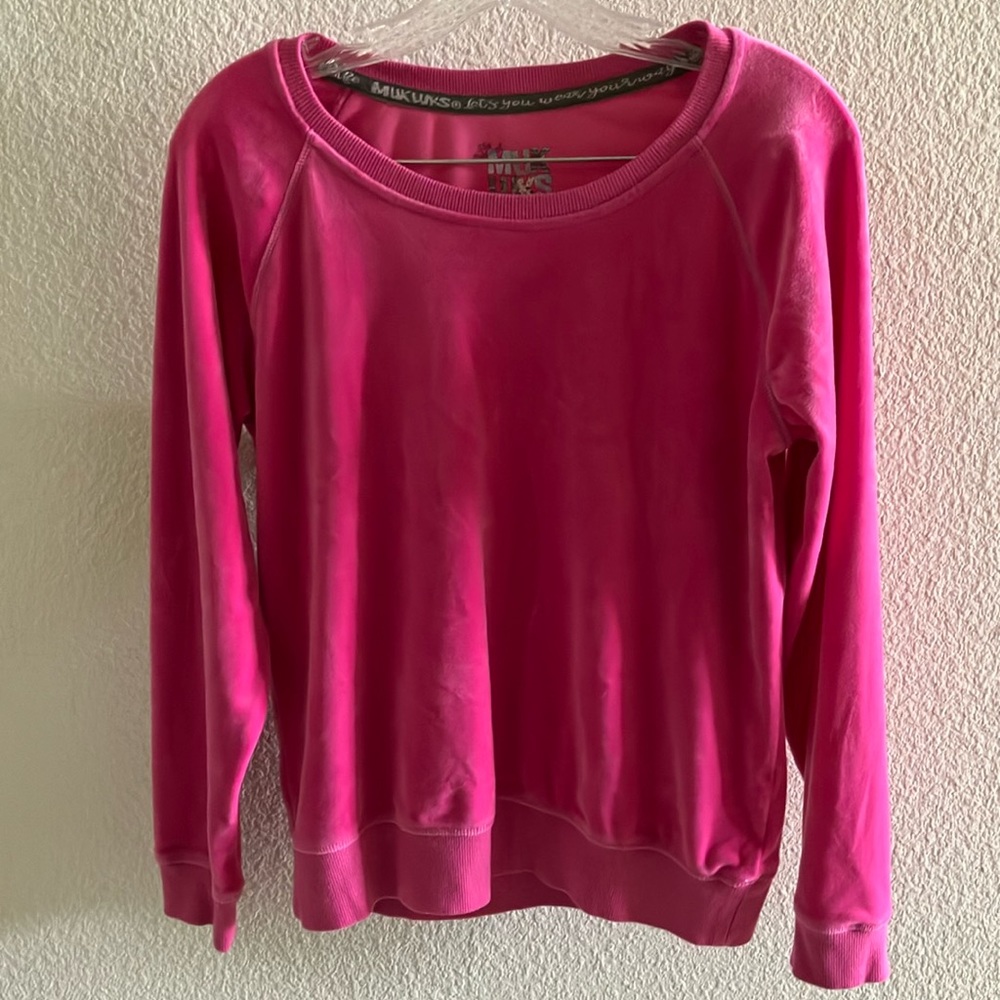 Muk Luks Hot‎ Pink/ Fuchsia Velour Sweatshirt Sz M- EUC - Picture 2 of 7